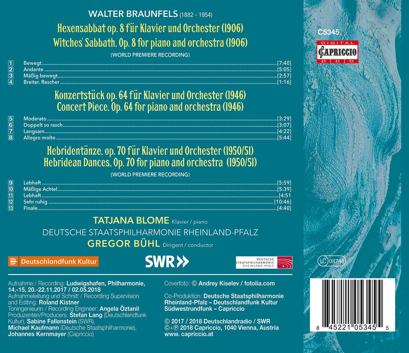 Braunfels: Works for Piano & Orchestra / Buhl, Blome, Rheinlands-Pfalz State Philharmonic