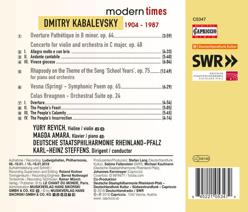 Kabalevsky: Pathetique Overture, Violin Concerto, Vesna & Colas Breugnon / Steffens, Deutsche State Philharmonic