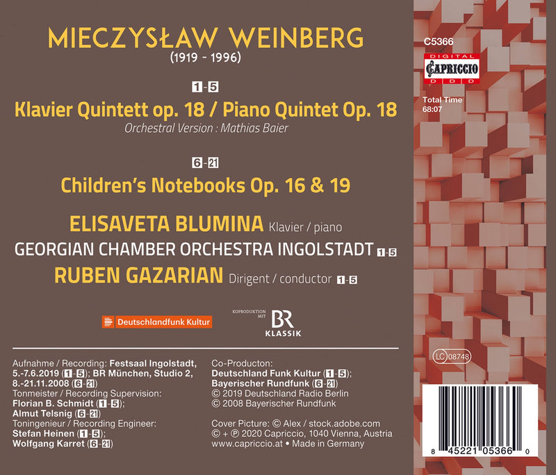 Weinberg: Piano Quintet (Orchestral Version) - Children's Notebooks, Books 1 & 2 / Elisaveta Blumina, Ingolstadt Georgian Chamber Orchestra