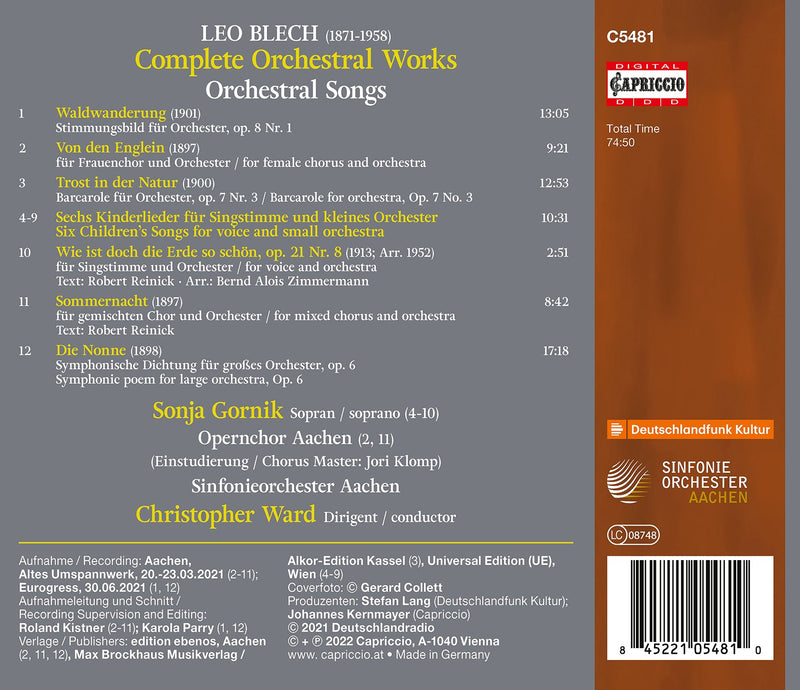 Blech: Complete Orchestral Works & Songs / Gornik, Ward, Aachen Symphony Orchestra