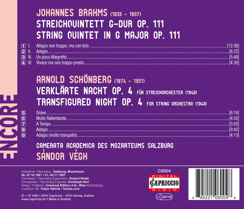 Brahms: String Quintet; Schoenberg: Verklärte Nacht / Végh, Mozarteum Camerata