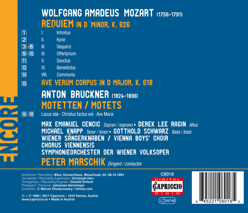 Mozart: Requiem & Ave Verum - Bruckner: Motets / Marschik, Vienna Folk Opera Symphony