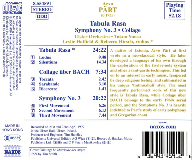 Pärt: Tabula Rasa; Symphony No 3; Collage / Yuasa, Ulster Orchestra