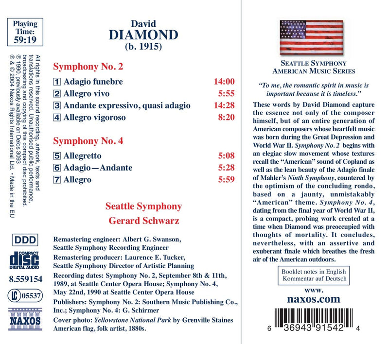 Diamond: Symphonies Nos. 2 & 4 / Schwartz, Seattle Symphony