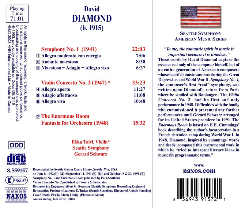 Diamond: Symphony No. 1, Violin Concerto No. 2 / Talvi, Schwarz, Seattle Symphony