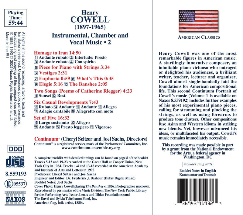 Cowell: Homage To Iran, Piano Pieces, The Banshee / Continuum
