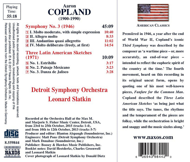 Copland: Symphony No. 3 & Three Latin American Sketches / Slatkin, Detroit Symphony