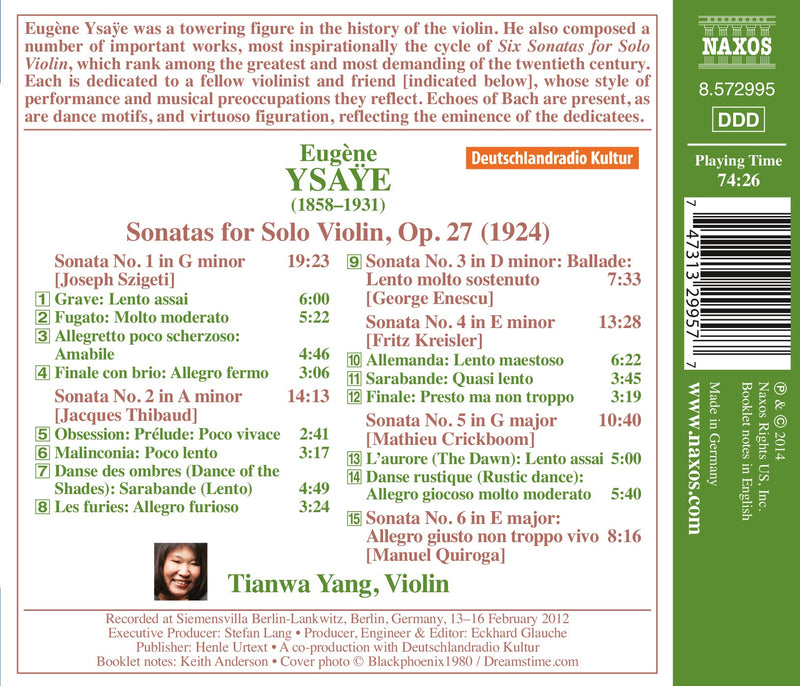 Ysaÿe: Sonatas for Solo Violin / Tianwa Yang