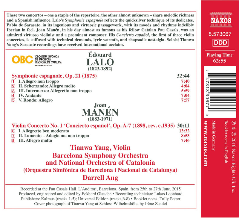 Lalo: Symphonie espagnole - Manén: Concierto español / Tianwa Yang, Darrell Ang