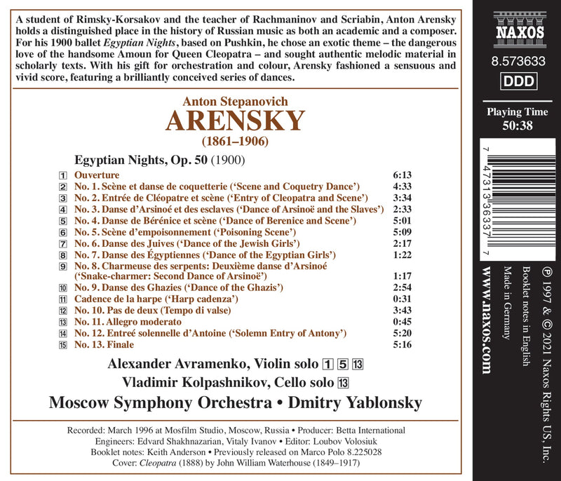 Arensky: Egyptian Nights / Yablonsky, Moscow Philharmonic Orchestra