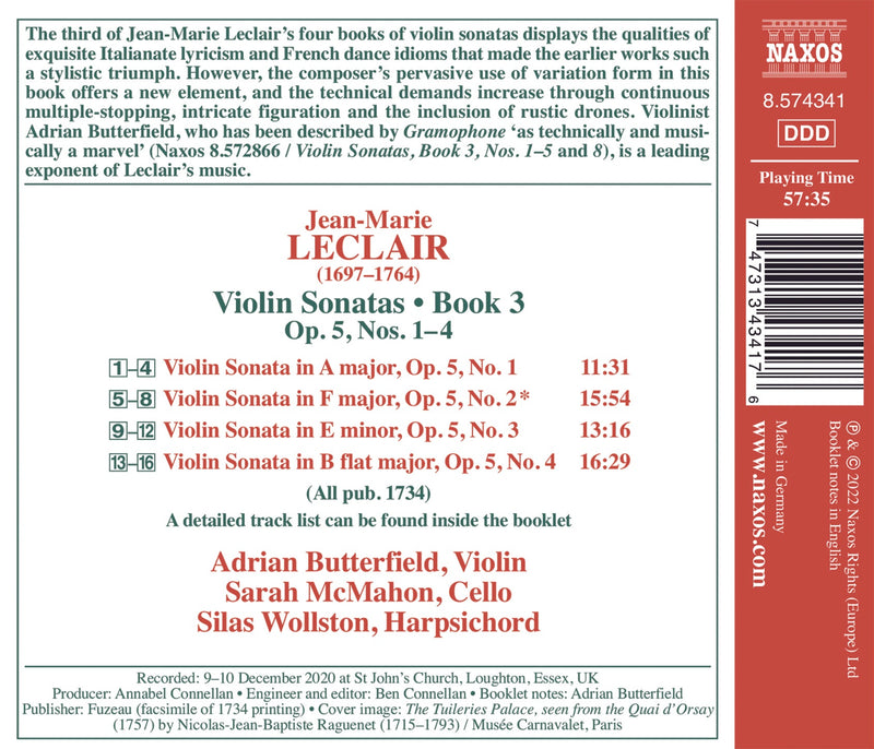 Leclair: Violin Sonatas, Op. 5, Nos. 1-4 / McMahon, Butterfield, Wollston
