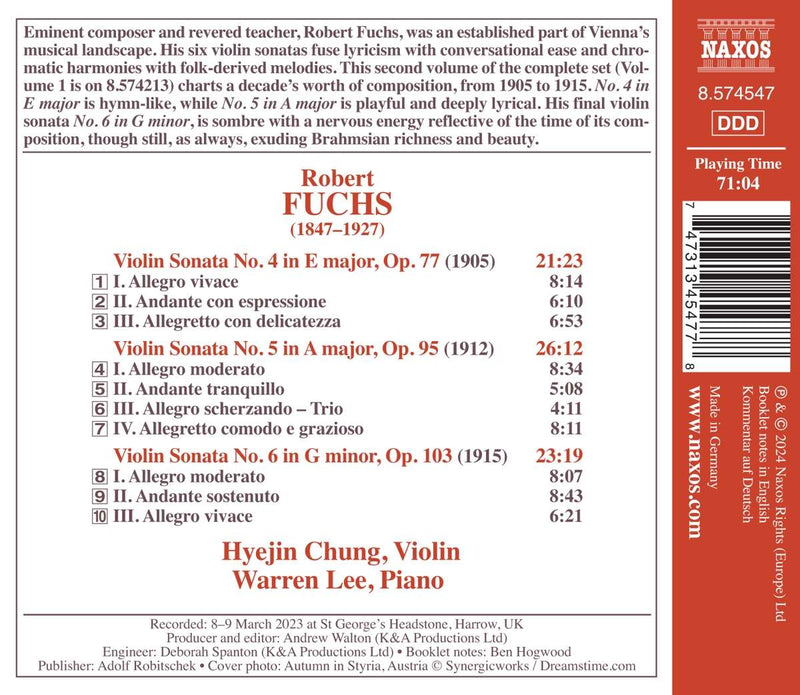 Fuchs: Violin Sonatas Nos. 4-6 / Hyejin Chung, Warren Lee