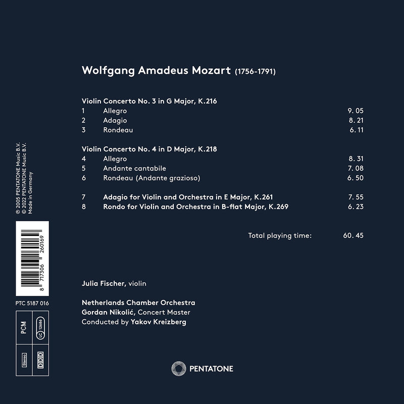 Mozart: Violin Concertos Nos. 3 & 4 / Fischer, Kreizberg, Netherlands Chamber Orchestra