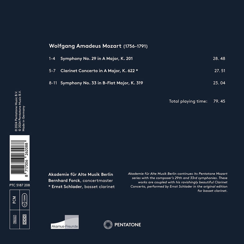 Mozart: Symphonies Nos. 29 & 33; Clarinet Concerto / Schlader, Forck, AAM Berlin
