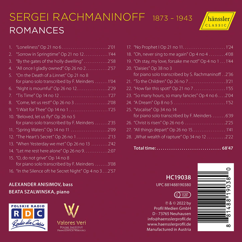 Rachmaninoff: Romances / Anisimov, Szalwinska
