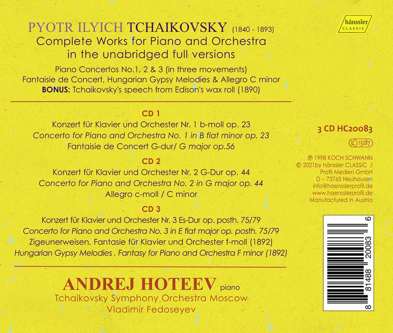 Tchaikovsky: Complete Works for Piano and Orchestra in the unabridged full versions /Hoteev, Fedoseyev, Tchaikovsky Symphony Orchestra Moscow