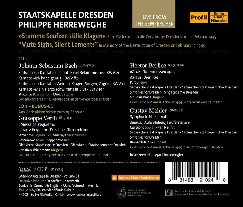 Bach, Berlioz, Verdi, Mahler: Mute Sighs, Silent Laments / Saxon Staatskapelle Dresden