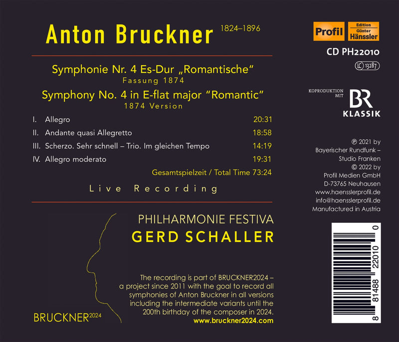 Bruckner: Symphony no. 4, 1874 Version / Schaller, Philharmonie Festiva