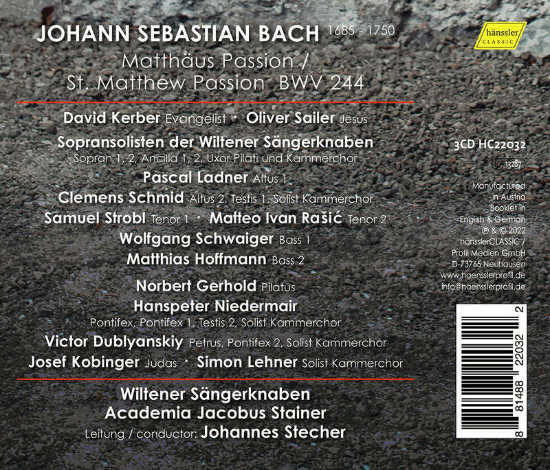 Bach: St. Matthew Passion / Stecher, Academia Jacobus Stainer, Choir & Soloists of the Wilten Boys' Choir