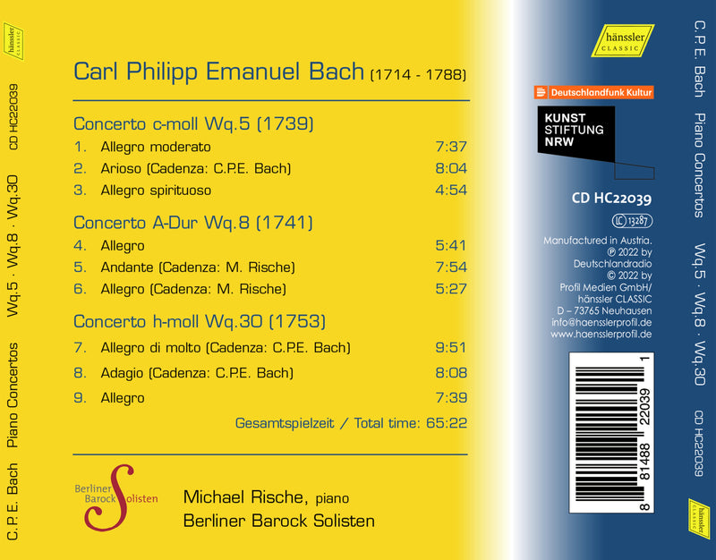 C.P.E. Bach: Piano Concertos Wq.5, Wq.8, & Wq.30 / Rische, Berlin Baroque Soloists