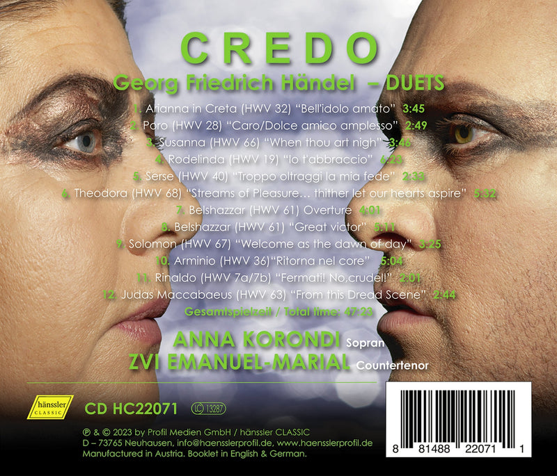 Handel: Credo - Opera & Oratorio Duets / Korondi, Emanuel-Marial