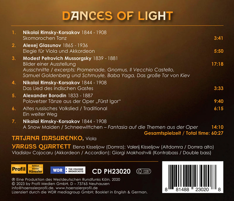 Borodin, Glazunov, Mussorgsky & Rimsky-Korsakov: Dances of Light / Masurenko, Yaruss Quartet
