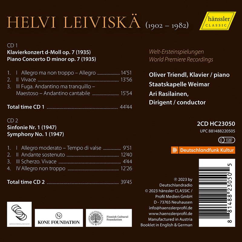 Leiviskä: Piano Concerto; Symphony No. 1 / Triendl, Rasilainen, Staatskapelle Weimar