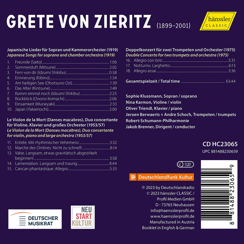 Zieritz: Japanese Songs; Le Violon de la Mort etc. / Brenner, Robert-Schumann-Philharmonie