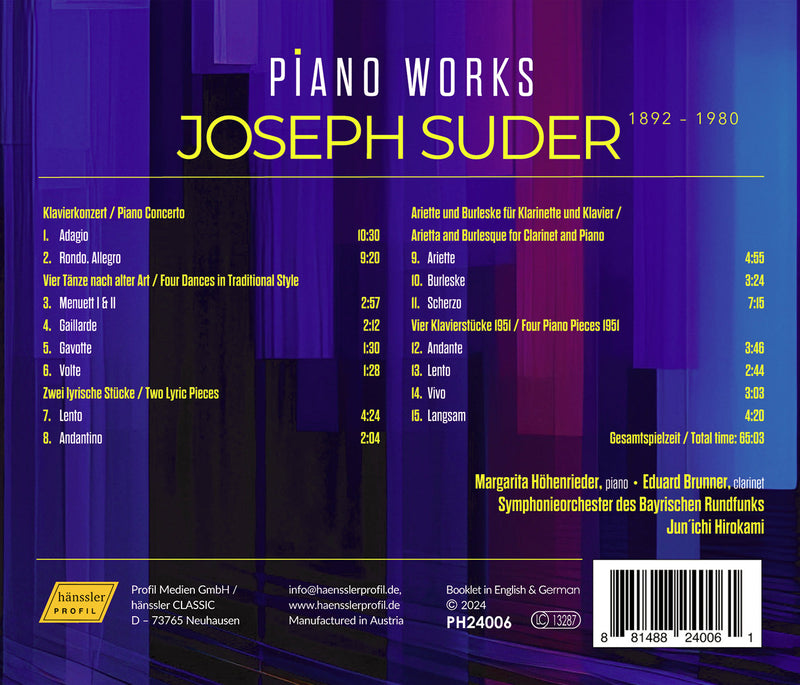 Suder: Piano Works / Brunner, Höhenrieder, Hirokami, BRSO