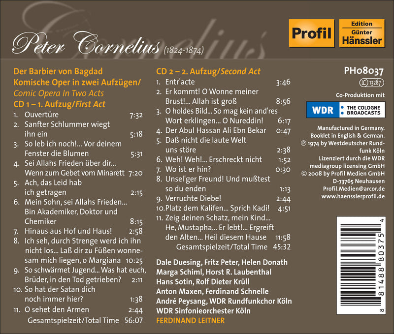 Cornelius: Der Barbier von Bagdad / Leitner, West German Radio Symphony