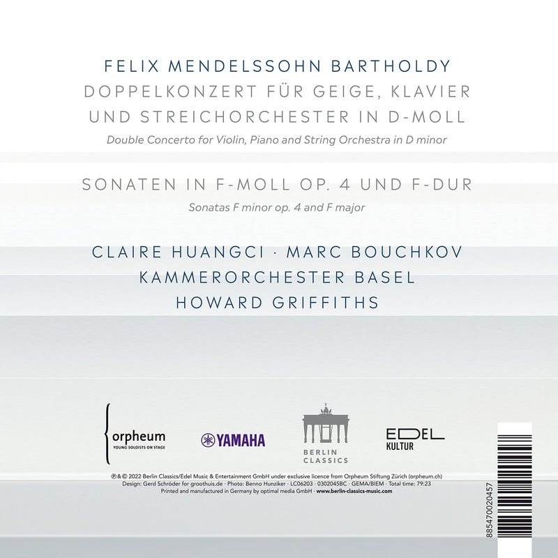 Mendelssohn: Works for Violin & Piano / Huangci, Bouchkov, Griffiths, Basel Chamber Orchestra