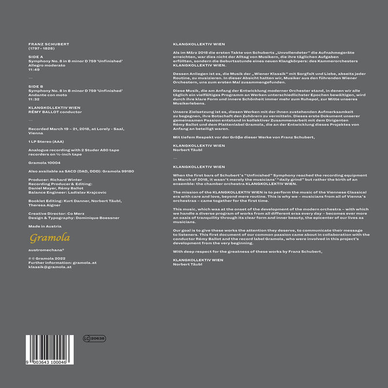 Schubert: The "Unfinished" on 45 RPM Vinyl / Klangkollektiv Wien