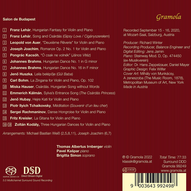 Lehár, Brahms, Kálmán et al: Salon de Budapest / Irnberger, Kašpar