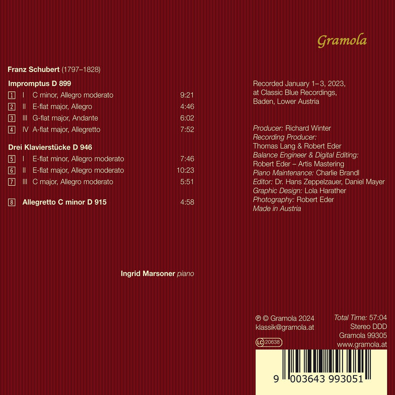 Schubert: Impromptus D. 899; Drei Klavierstucke D. 946; Allegretto in C minor D. 915