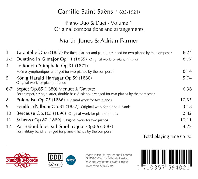Saint-Saens: Music for Piano Duo & Duet, Vol. 1 / Jones, Farmer