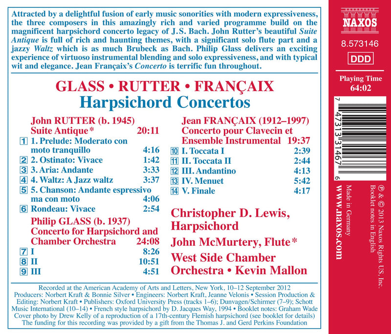 Glass, Rutter, Francaix: Harpsichord Concertos / Christopher Lewis