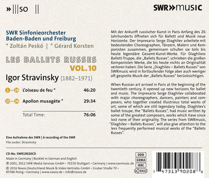 Les Ballets Russes, Vol. 10 - Stravinsky / Pesko, Korsten, SWR Symphony Baden-Baden und Freiburg