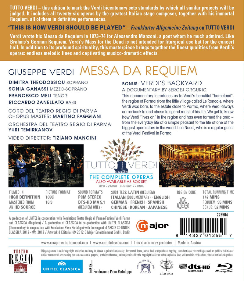 Verdi: Messa Da Requiem / Theodossiou, Ganassi, Aronica, Zanellato, Temirkanov [blu-ray]