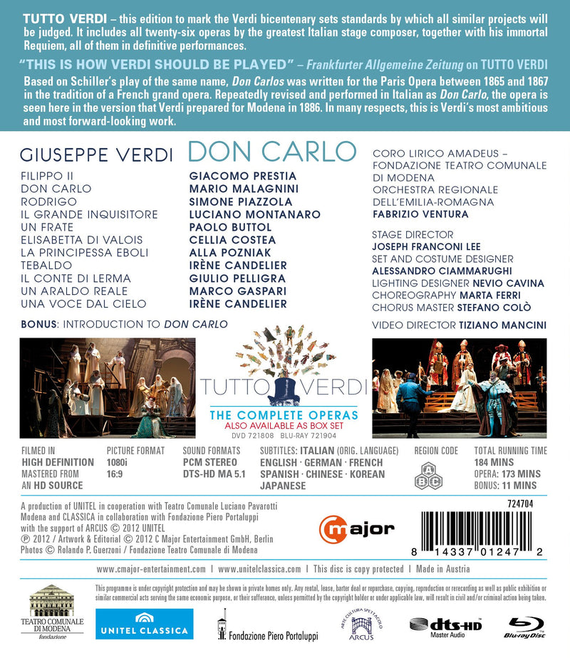 Verdi: Don Carlo / Ventura, Prestia, Malagnini, Piazzola, Costea [blu-ray]
