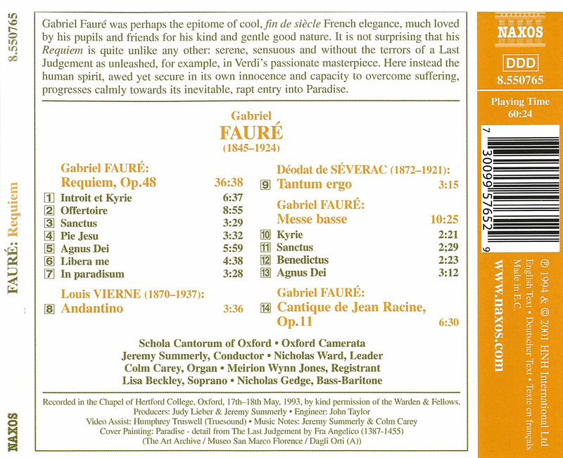 Fauré: Requiem, Etc / Summerly, Beckley, Gedge, Et Al