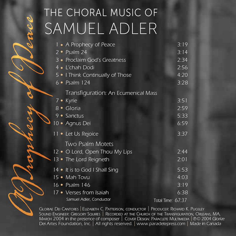 A Prophecy of Peace: Choral Music of Samuel Adler