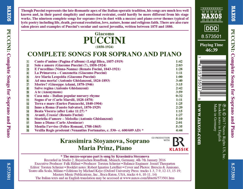 Puccini: Complete Songs for Soprano & Piano / Stoyanova, Prinz