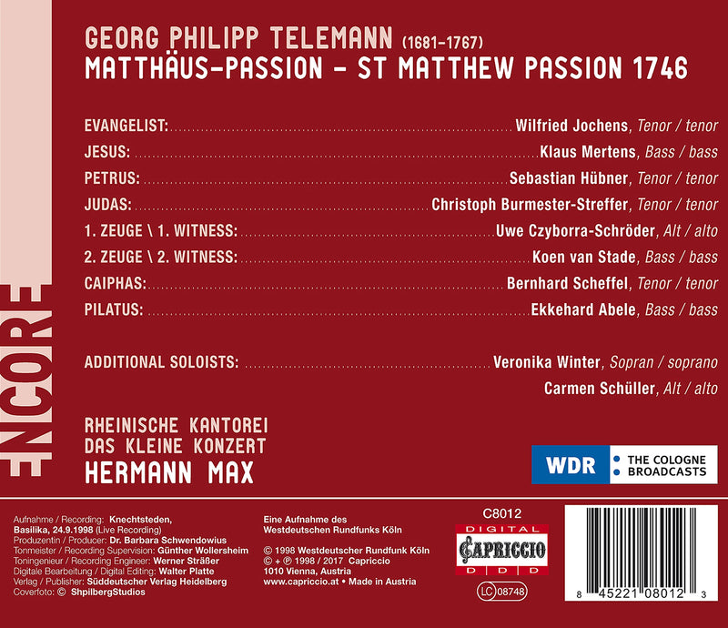 Telemann: St. Matthew Passion / Max, Rheinische Kantorei, Das Kleine Konzert