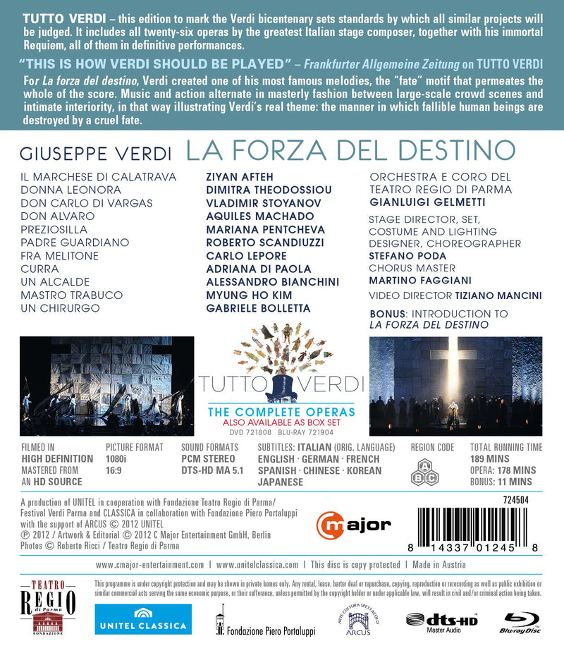 Verdi: La Forza Del Destino / Theodossiou, Stoyanov, Machado, Gelmetti [blu-ray]