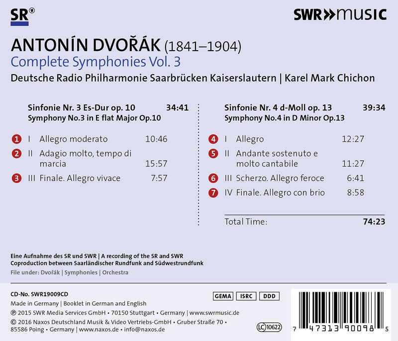 Dvorak: Symphonies Nos. 3 & 4 / Chichon, Deutsche Radio Philharmonie