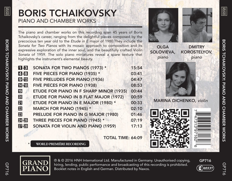 Boris Tchaikovsky: Piano & Chamber Works / Solovieva, Korostelyov, Dichenko