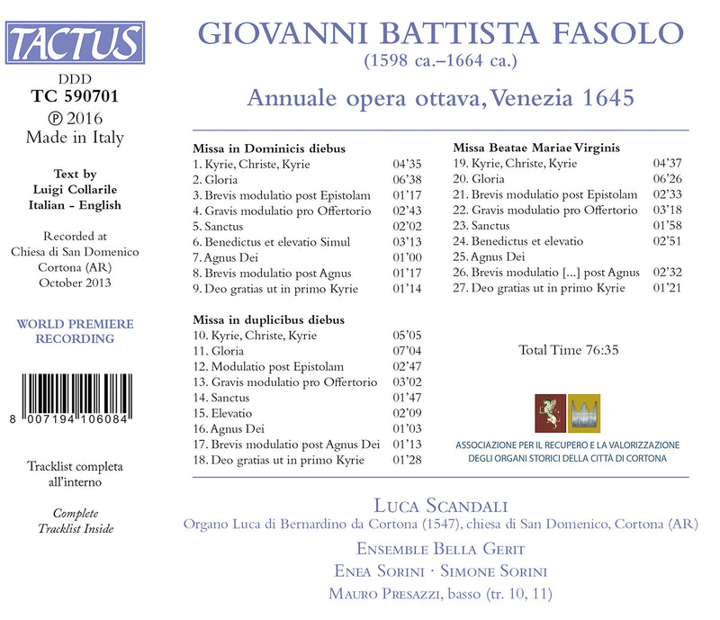 Fasolo: Annuale opera ottava, Venezia 1645
