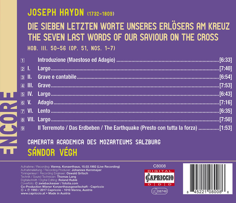 Haydn: The Seven Last Words of Our Saviour on the Cross / Vegh