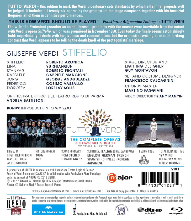 Verdi: Stiffelio / Aronica, Guanqun, Frontali, Mangione, Battistoni [blu-ray]