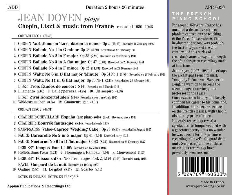 The French Piano School: Chopin, Liszt & Music from France / Doyen